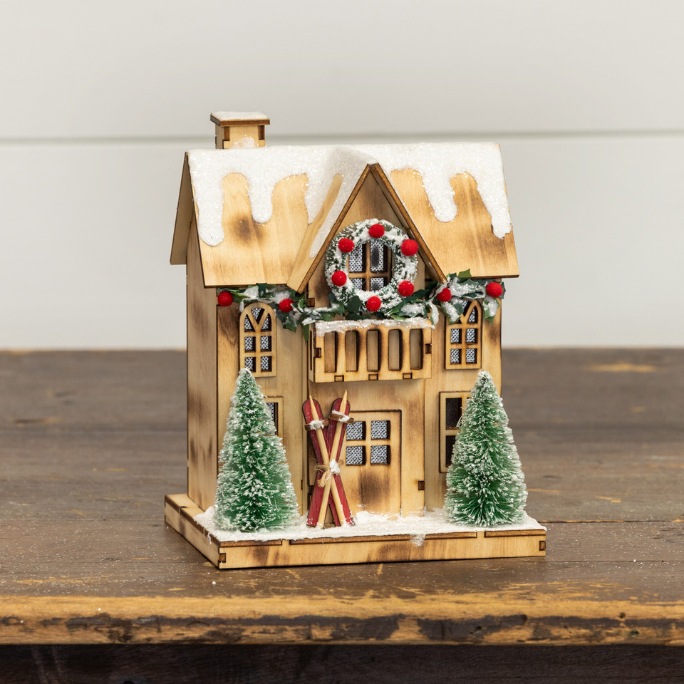 LIGHTED WOOD SKI LODGE