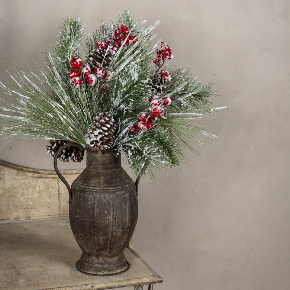 28" FROSTED PINE, BERRIES & PINECONES PICK