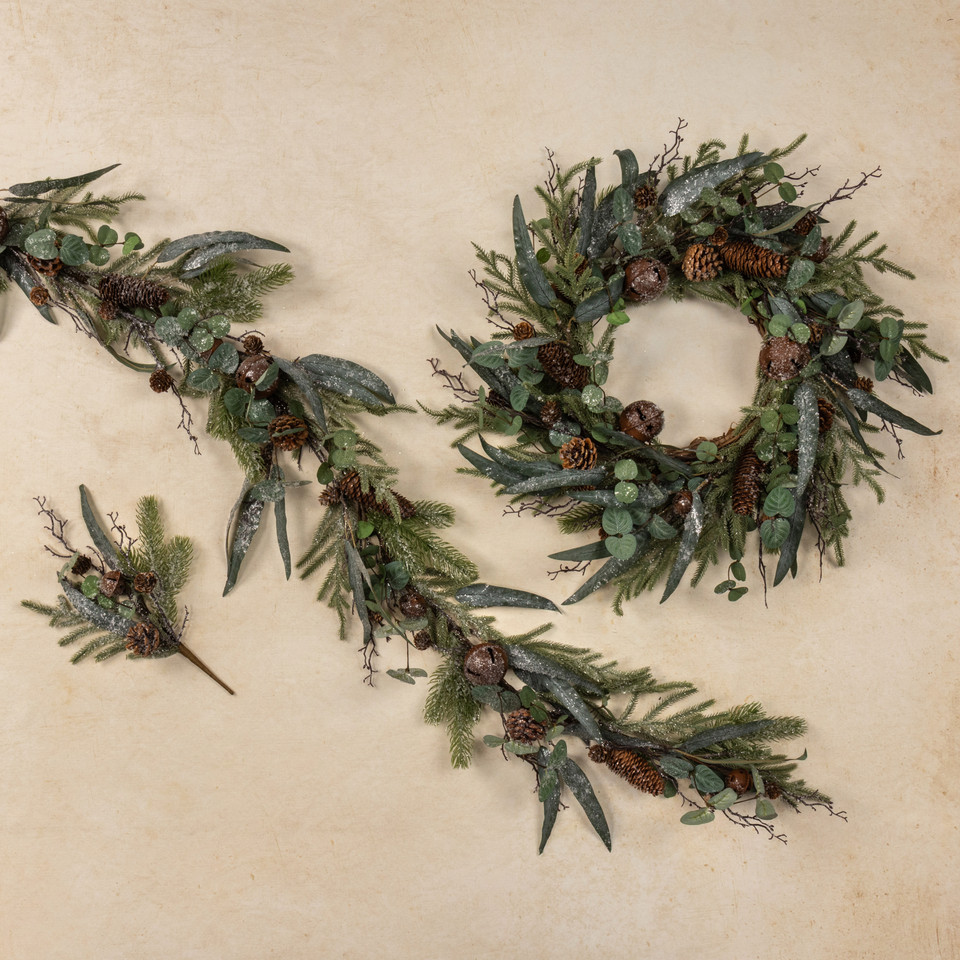 15" ICED FOREST FOLIAGE W/ BELLS PICK