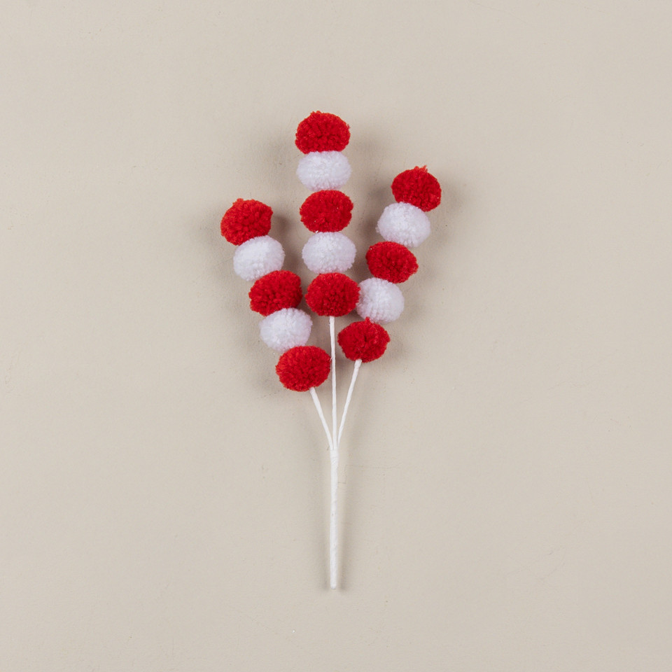 12" RED & WHITE POM POM SPRAY