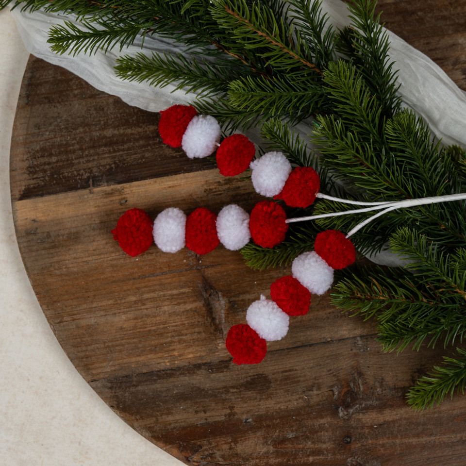 12" RED & WHITE POM POM SPRAY