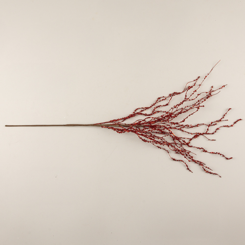 41" RED GLITTERED BRANCH W/ BERRIES