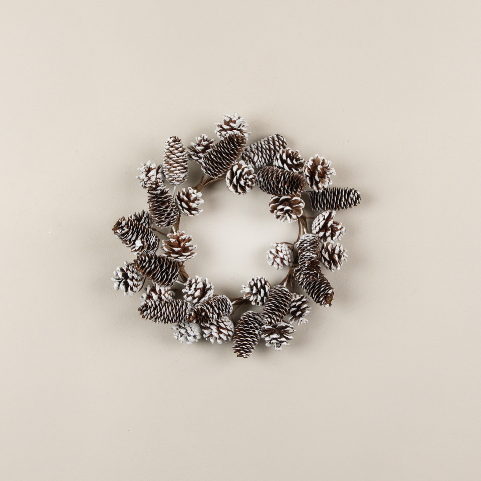 14" SNOWY PINECONE CANDLE RING
