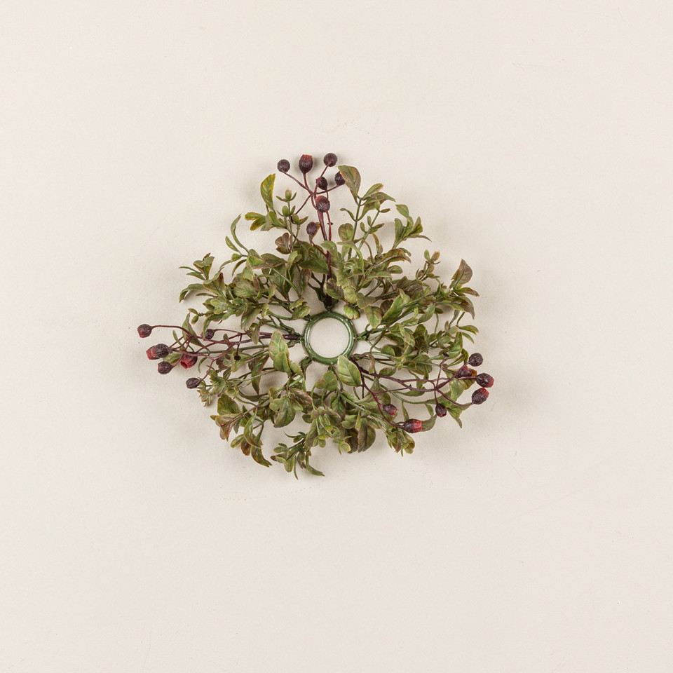 6.75" EVERGREEN W/ SPRIGS TAPER CANDLE RING