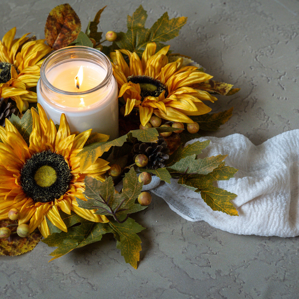 16" AUTUMN SUNFLOWER FIELDS CANDLE RING