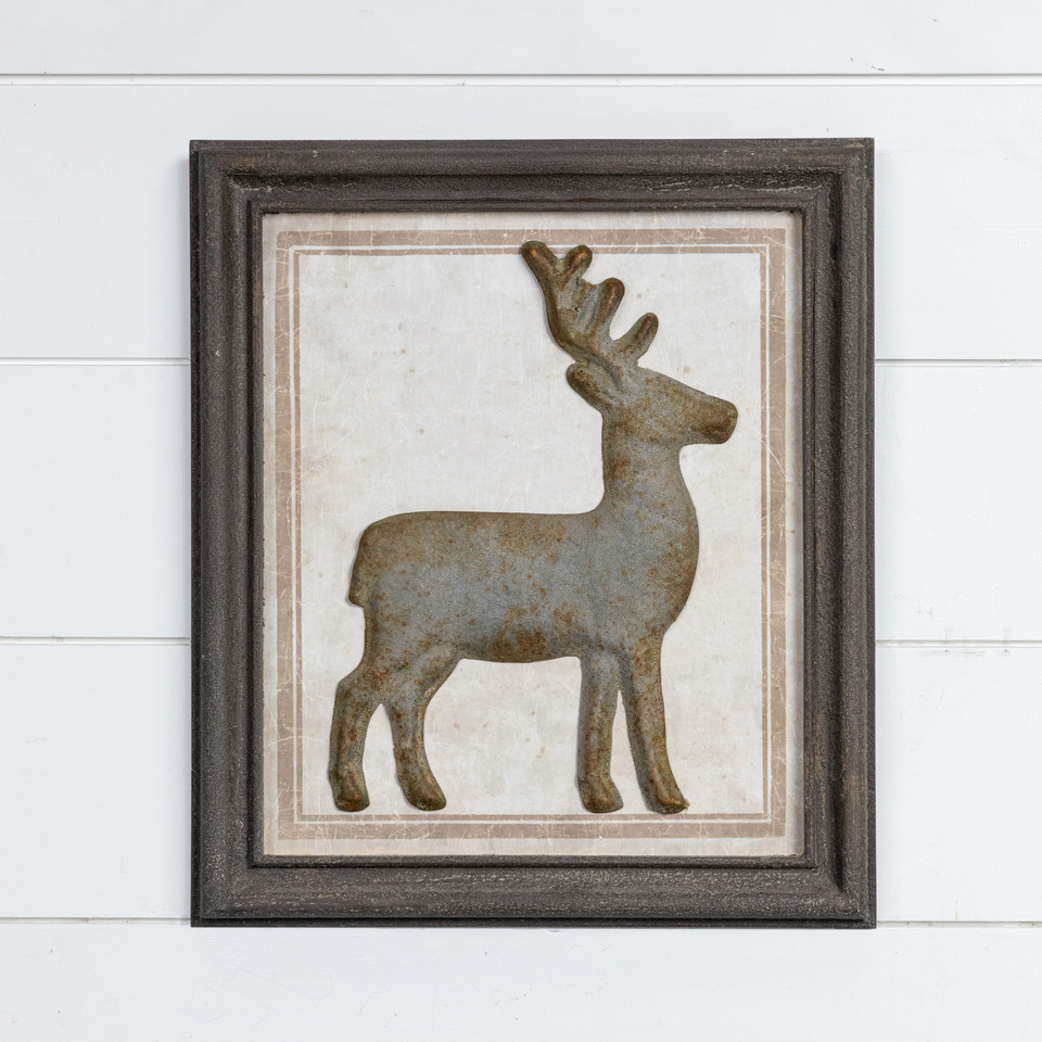 FRAMED DISTRESSED METAL DEER