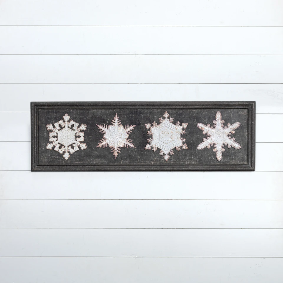 50.5" FRAMED WHITE METAL SNOWFLAKES