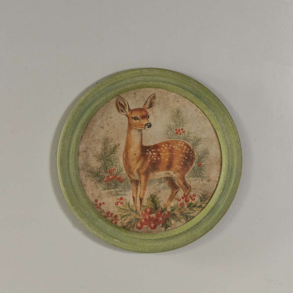 FRAMED HOLIDAY FAWN ROUND PRINT
