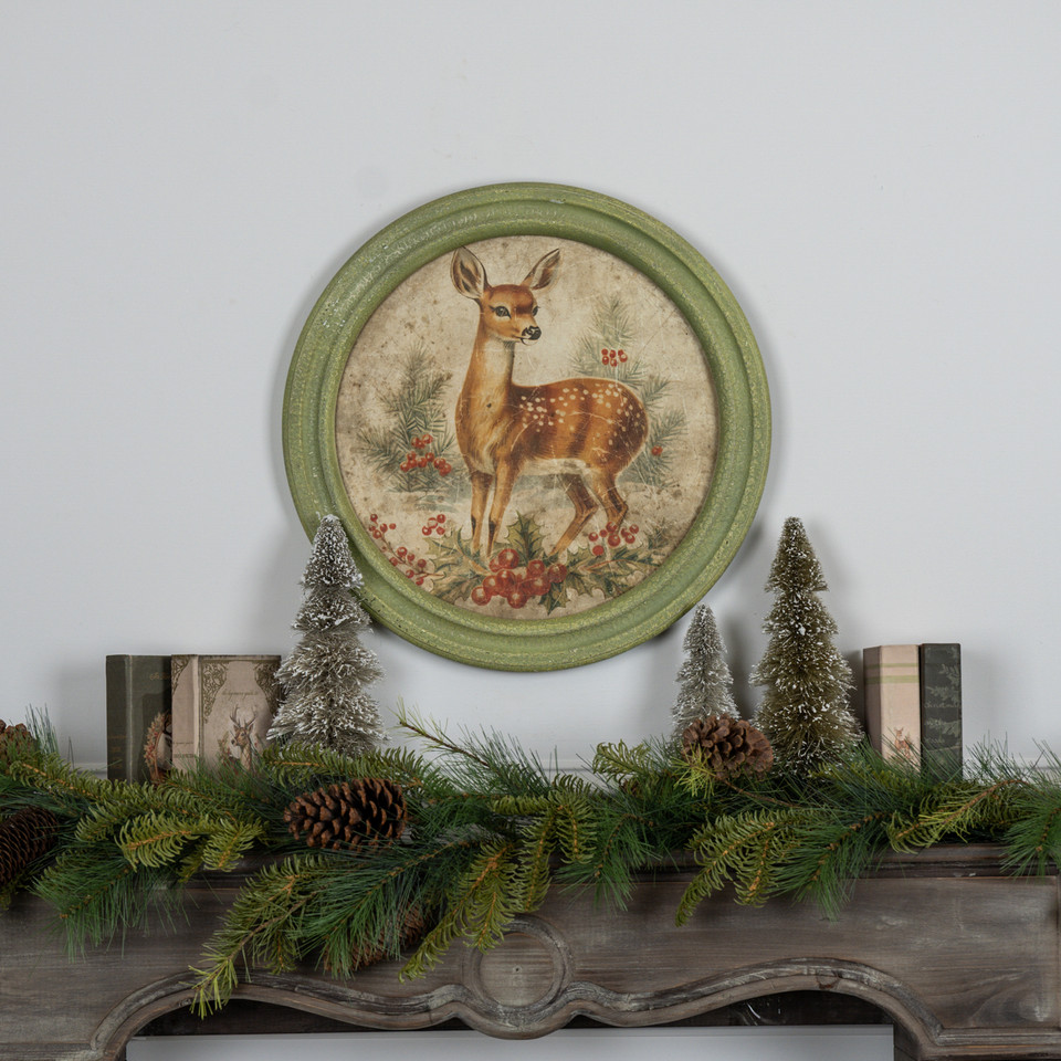 FRAMED HOLIDAY FAWN ROUND PRINT