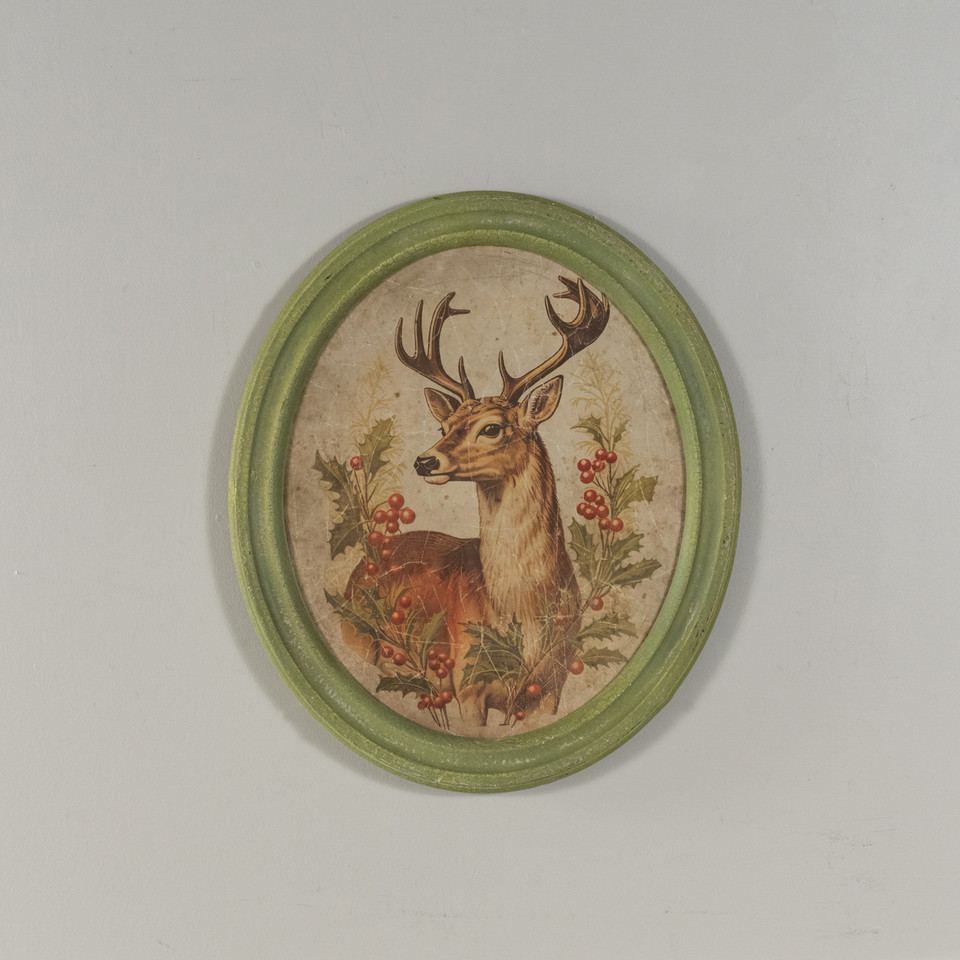 FRAMED HOLIDAY STAG OVAL PRINT