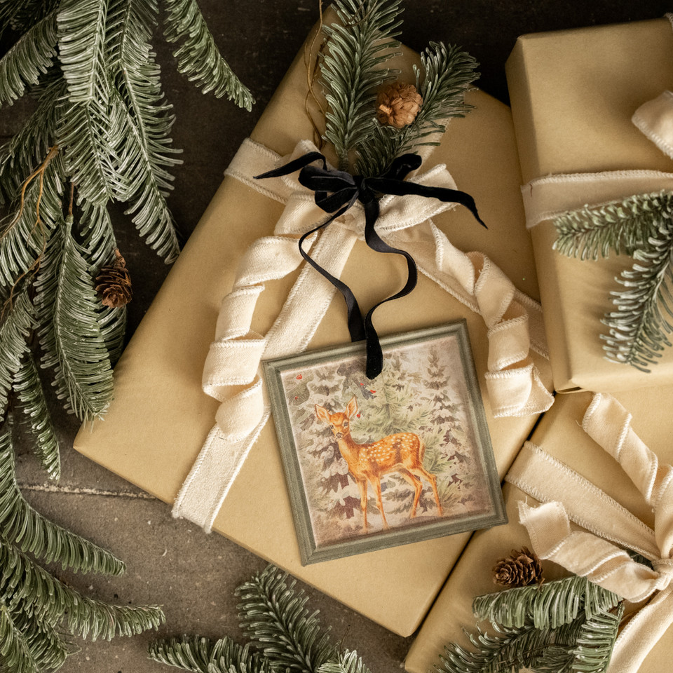 FRAMED FAWN IN FOREST ORNAMENT