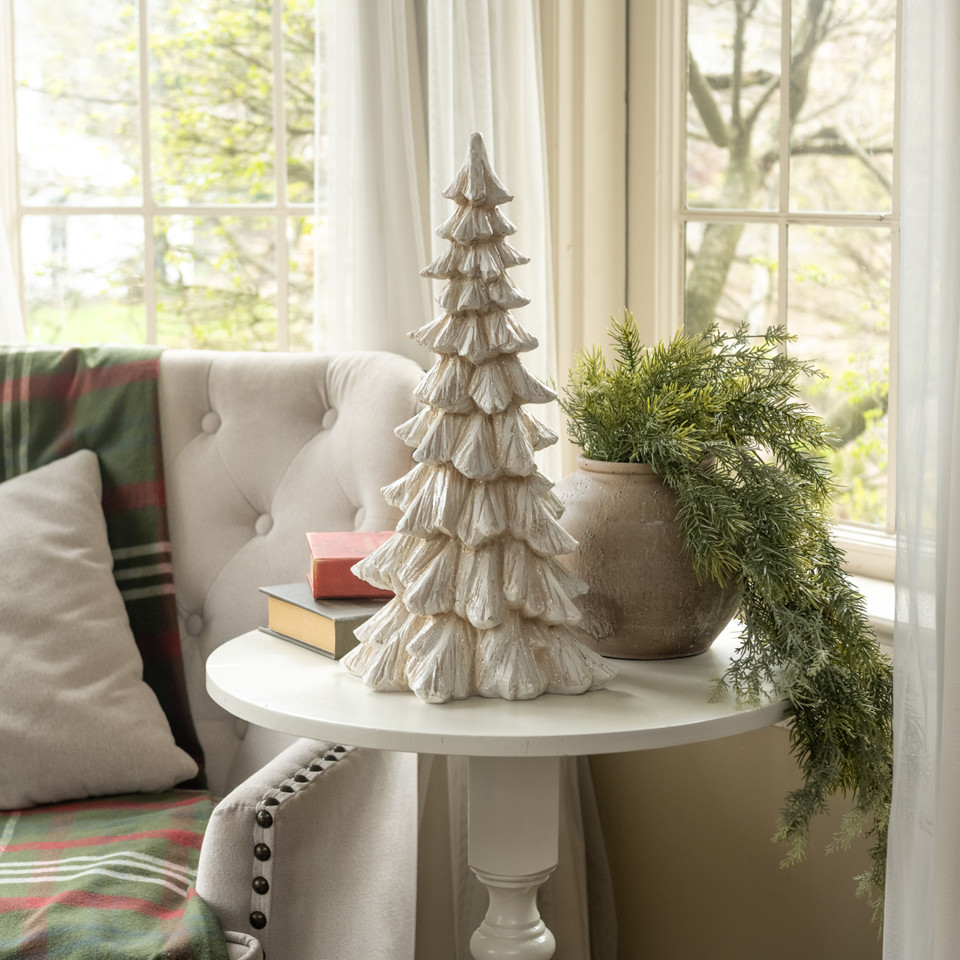 18" GLITTERED CREAM TREE