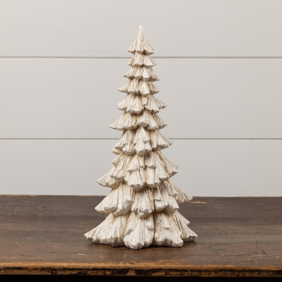 15" GLITTERED CREAM TREE