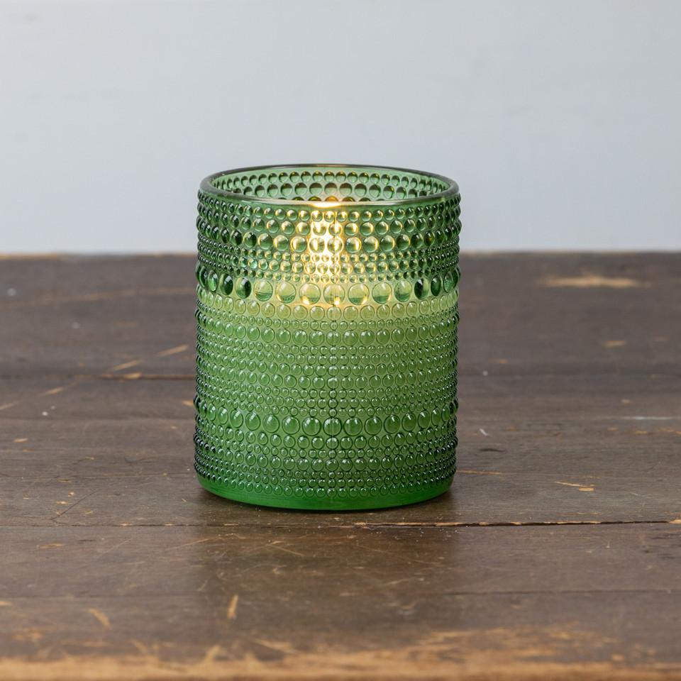4" PINE GREEN DOTTED GLASS 3D FLAME CANDLE