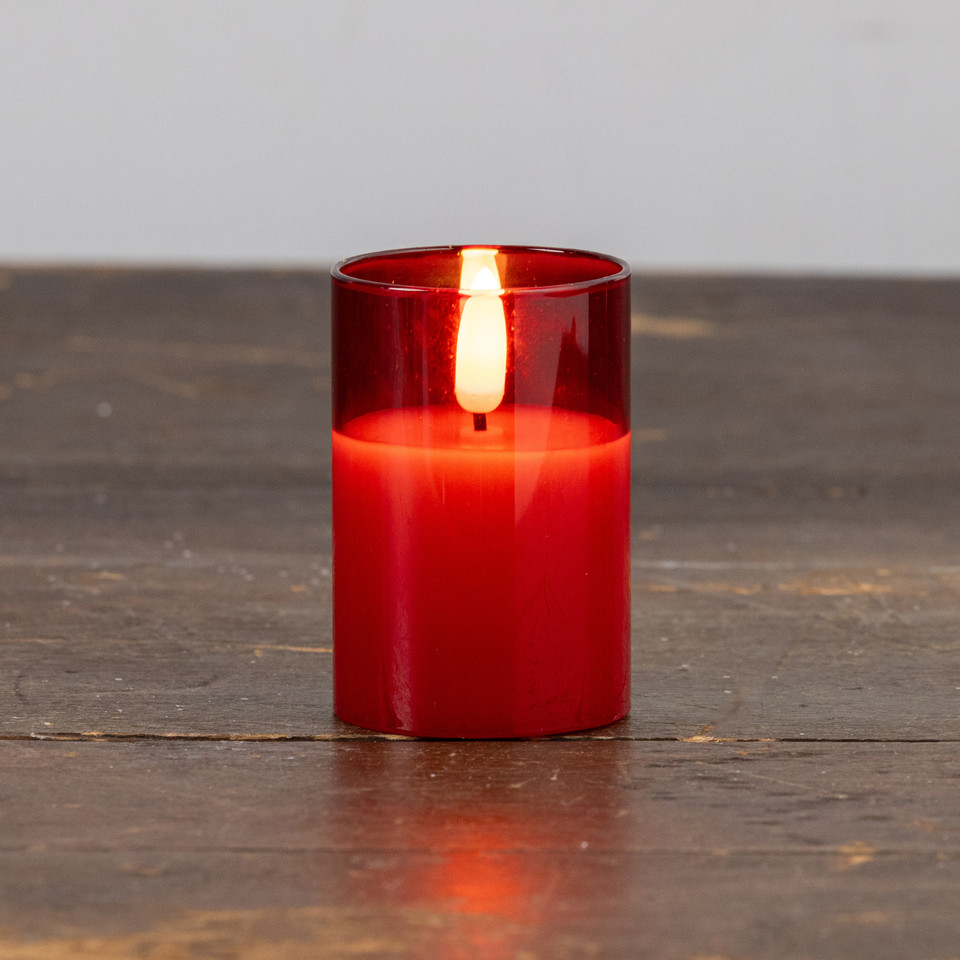 3" RED GLASS 3D FLAME CANDLE