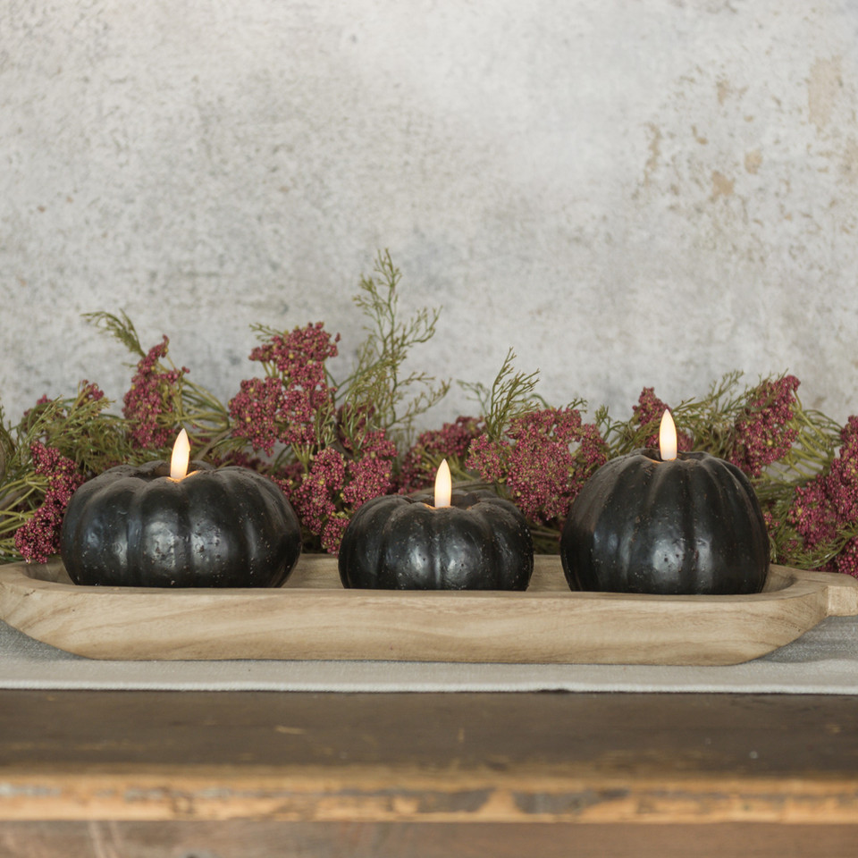 3" BLACK 3D FLAME SHORT PUMPKIN CANDLE