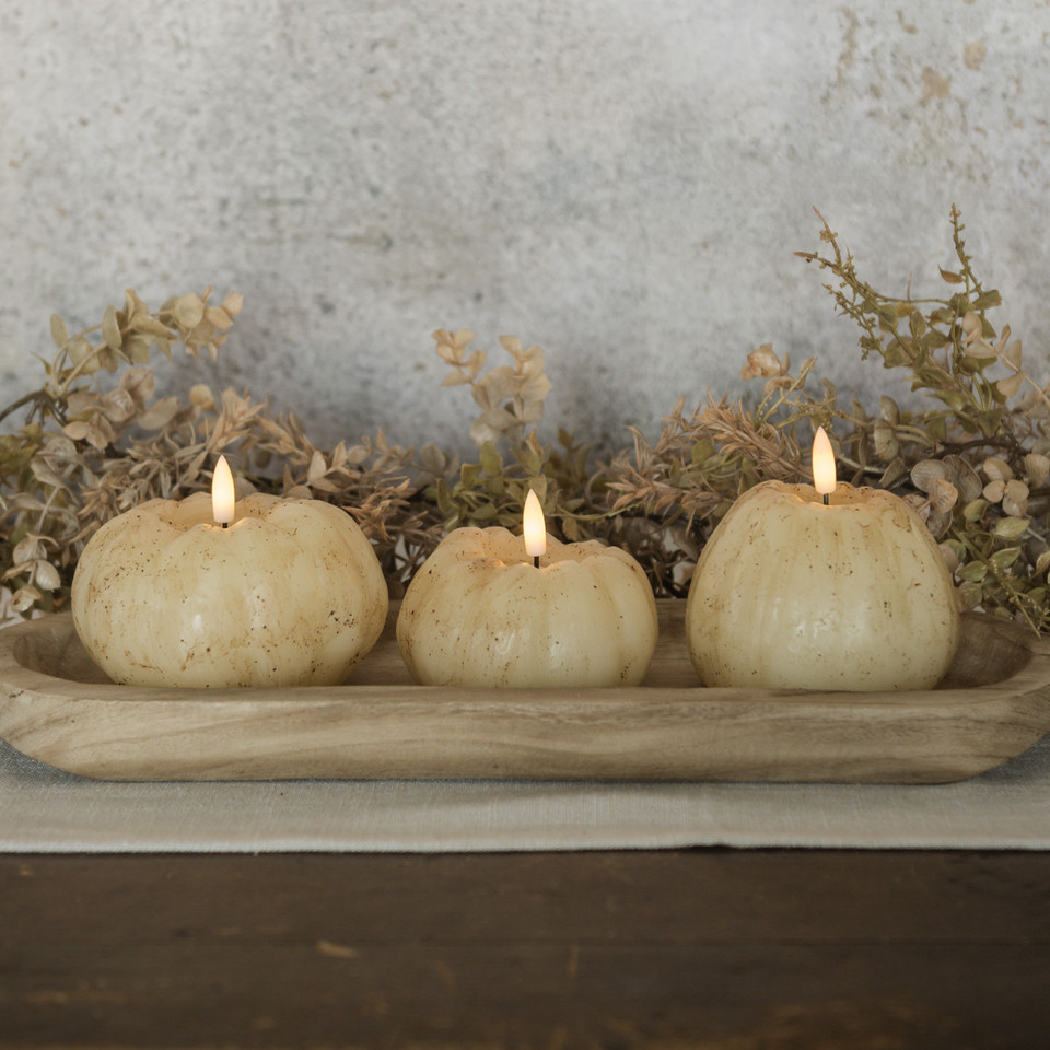 3" CREAM 3D FLAME SHORT PUMPKIN CANDLE