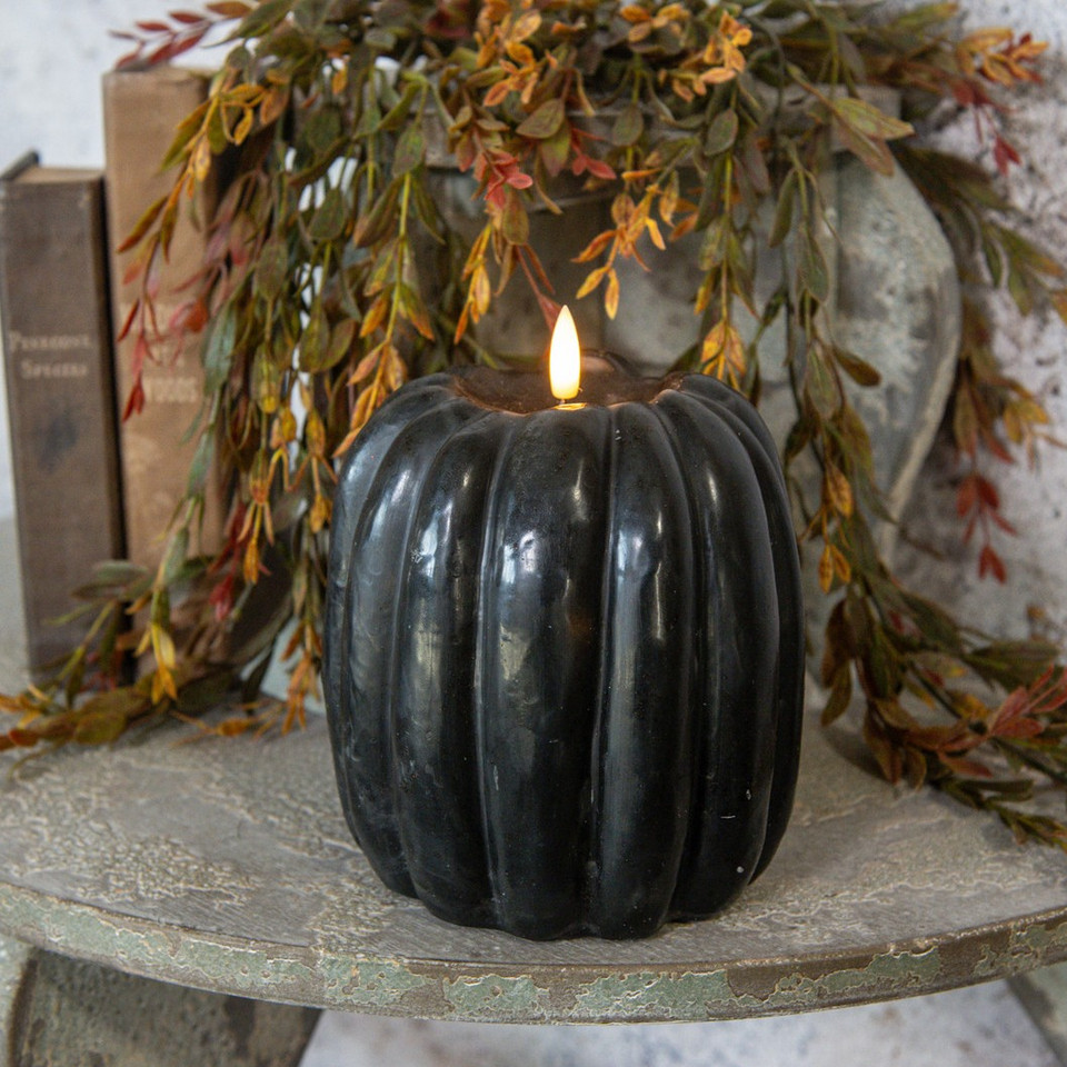 6.5" BLACK 3D FLAME PUMPKIN CANDLE