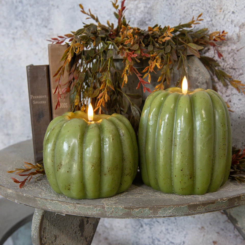 5" GREEN 3D FLAME PUMPKIN CANDLE