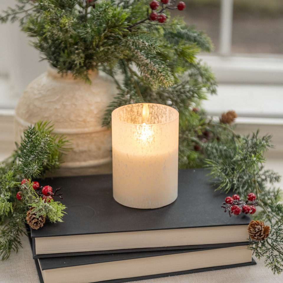 4" SNOWY GLASS 3D FLAME CANDLE