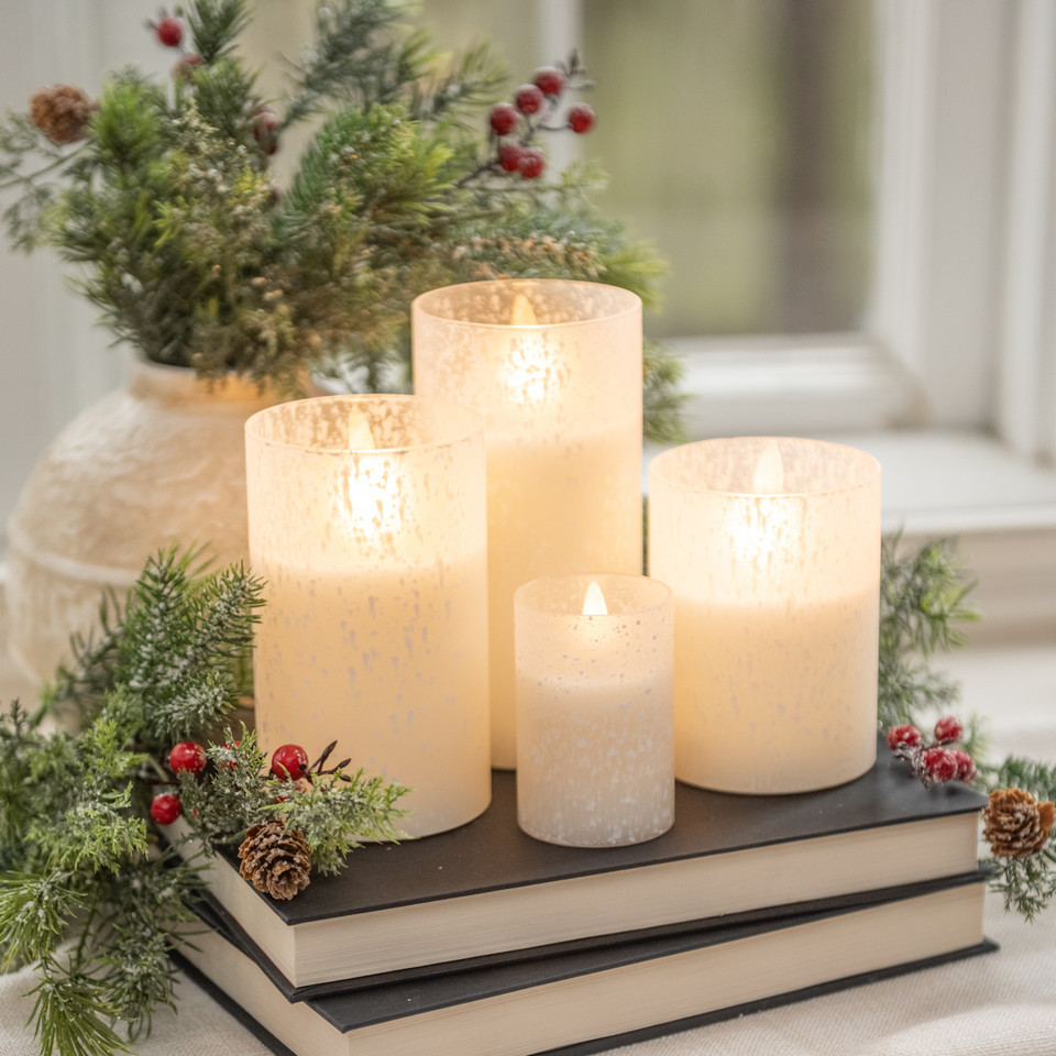 6" SNOWY GLASS 3D FLAME CANDLE