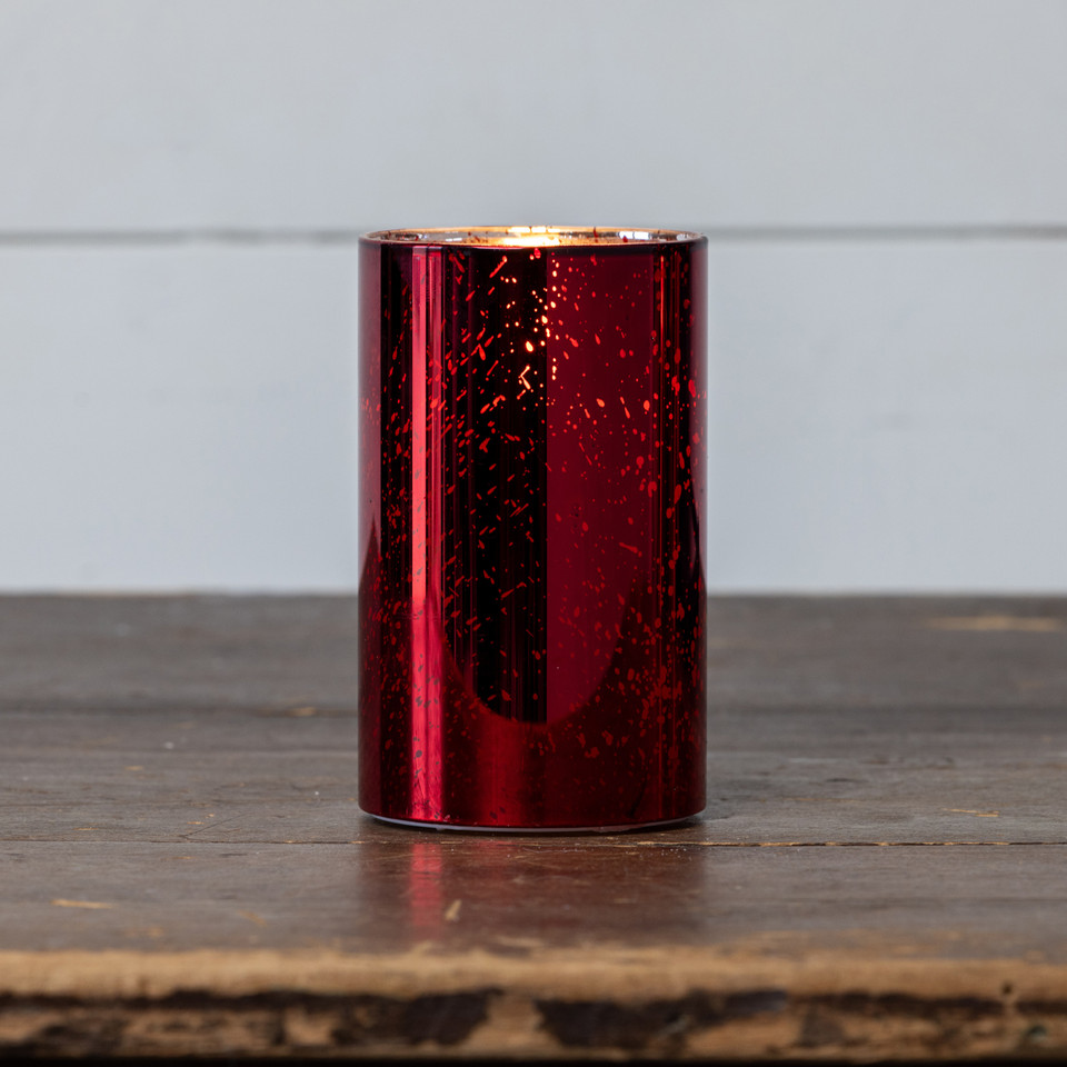 5" RED MERCURY GLASS 3D FLAME CANDLE