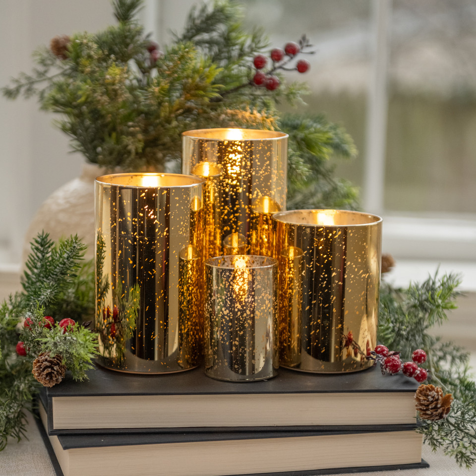 3" GOLD MERCURY GLASS 3D FLAME CANDLE