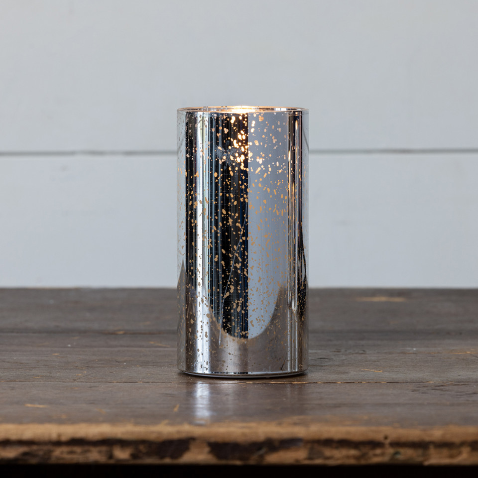 6" SILVER MERCURY GLASS 3D FLAME CANDLE