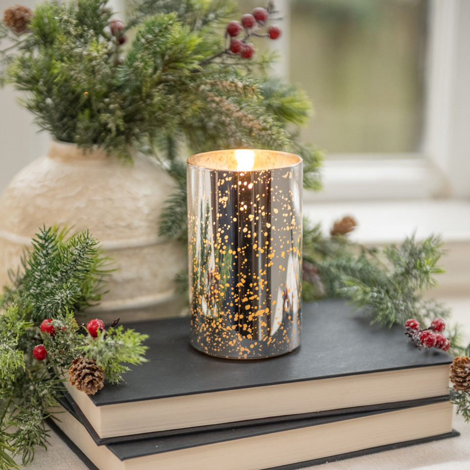 5" SILVER MERCURY GLASS 3D FLAME CANDLE
