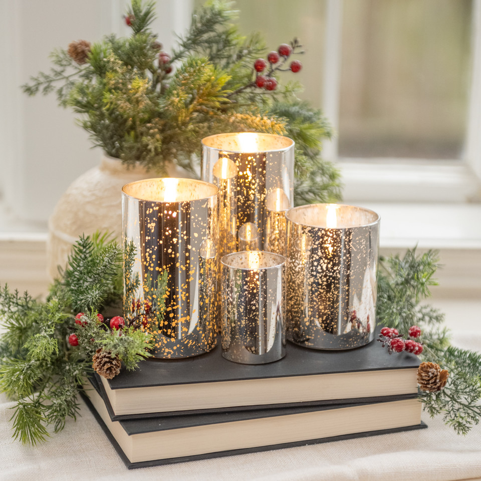 3" SILVER MERCURY GLASS 3D FLAME CANDLE