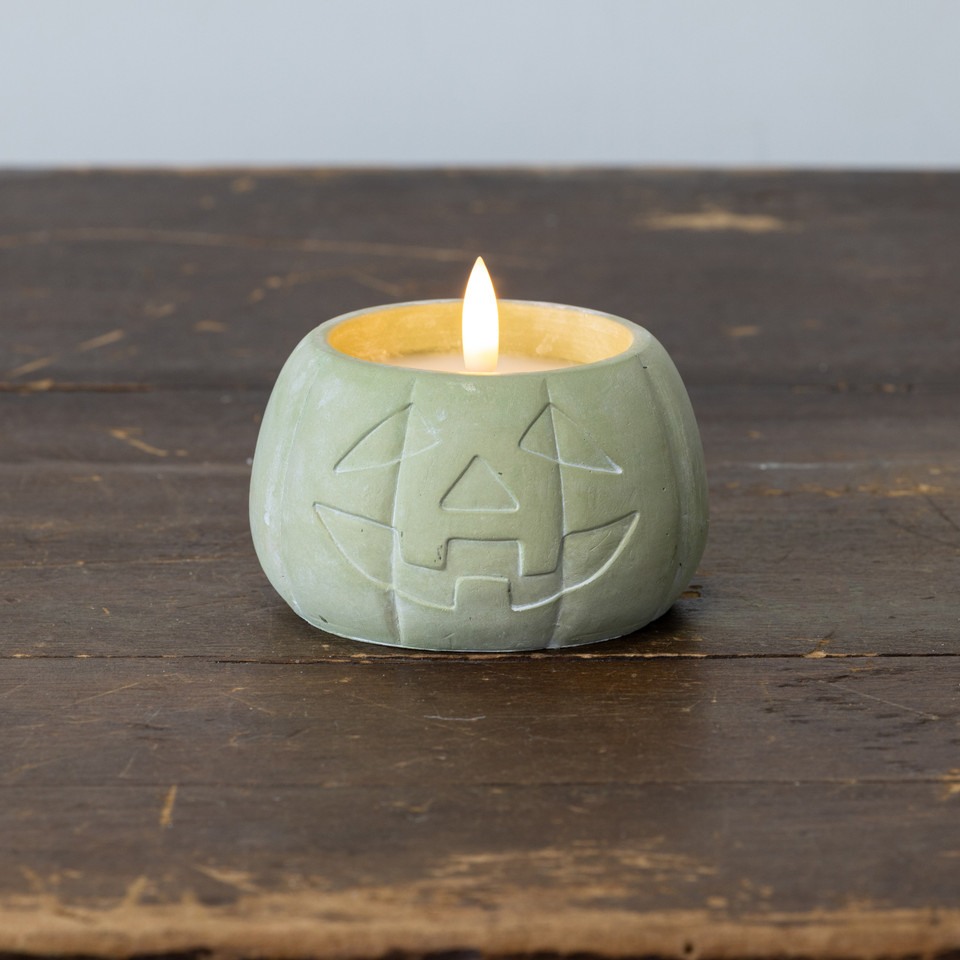 3" GREEN JACK-O-LANTERN 3D FLAME CANDLE