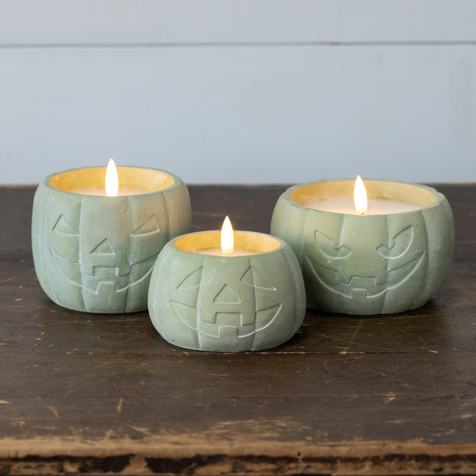 3" GREEN JACK-O-LANTERN 3D FLAME CANDLE