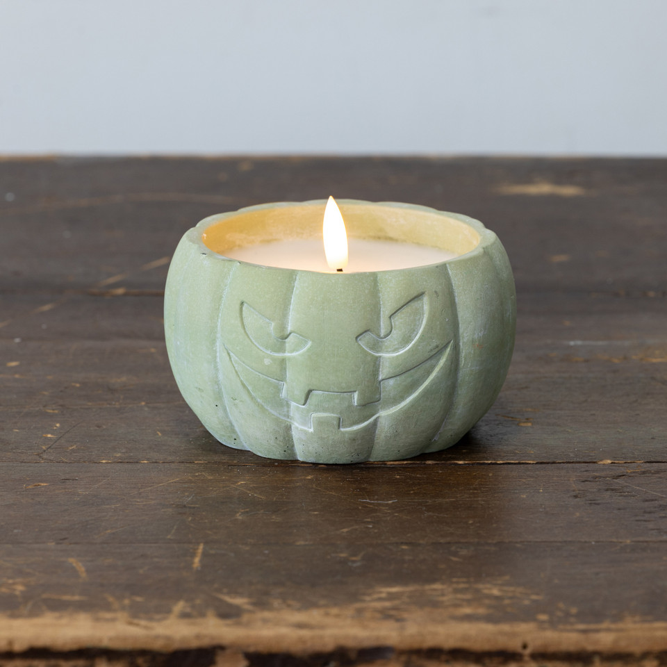 3.5" GREEN JACK-O-LANTERN 3D FLAME CANDLE