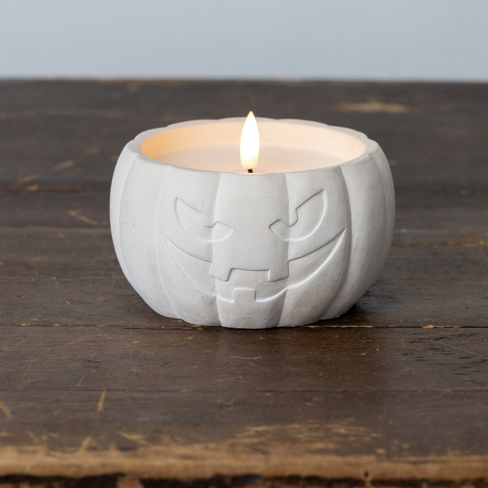 3.5" CREAM JACK-O-LANTERN 3D FLAME CANDLE