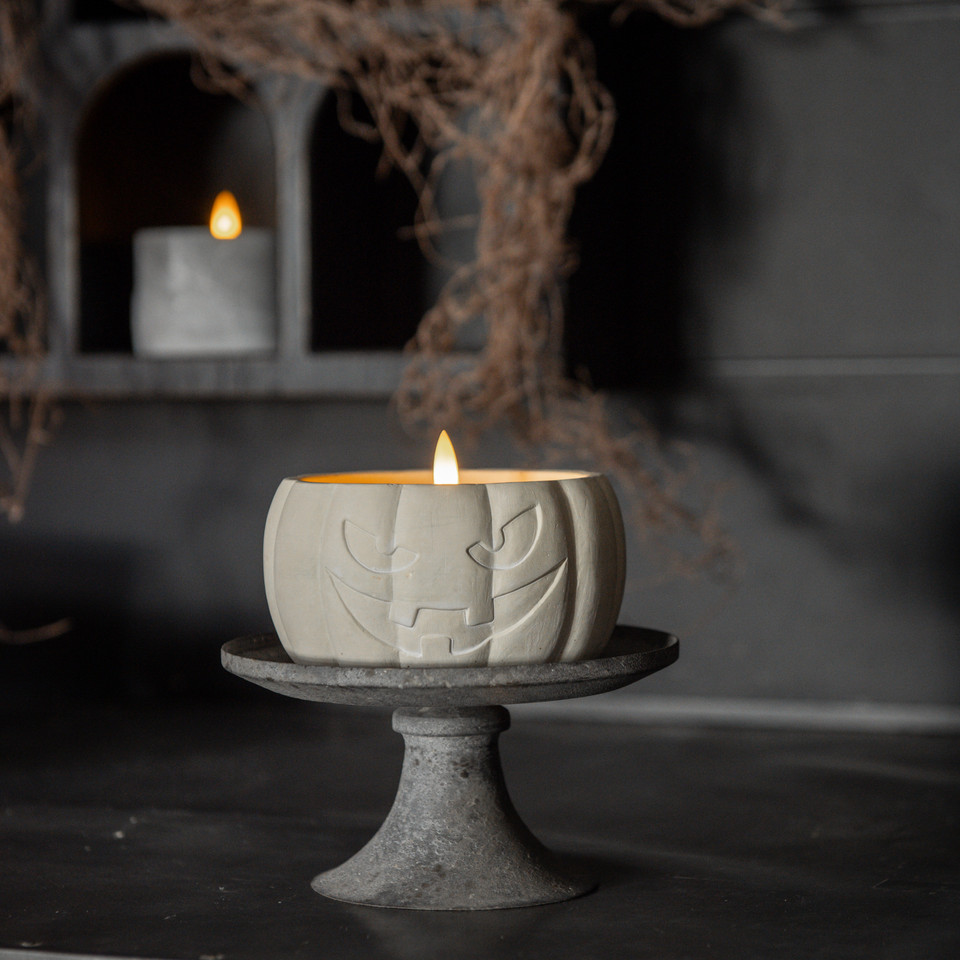 3.5" CREAM JACK-O-LANTERN 3D FLAME CANDLE