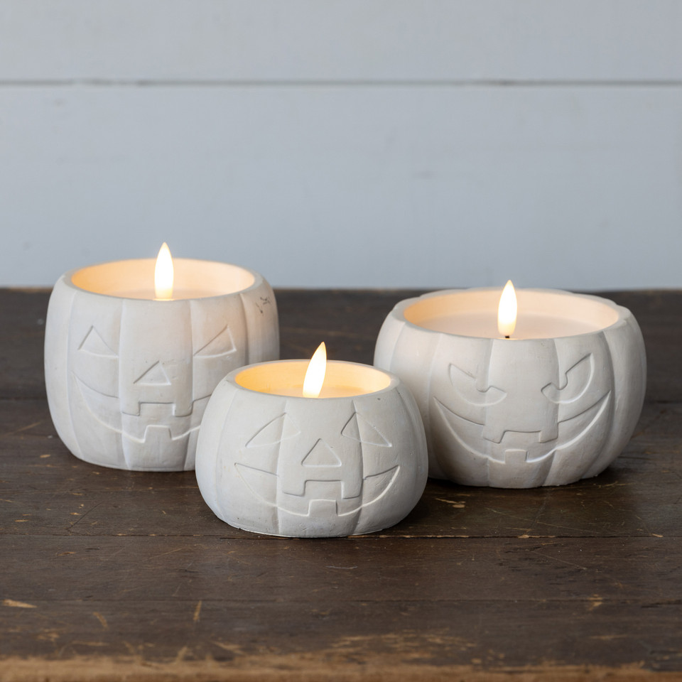 3.75" CREAM JACK-O-LANTERN 3D FLAME CANDLE