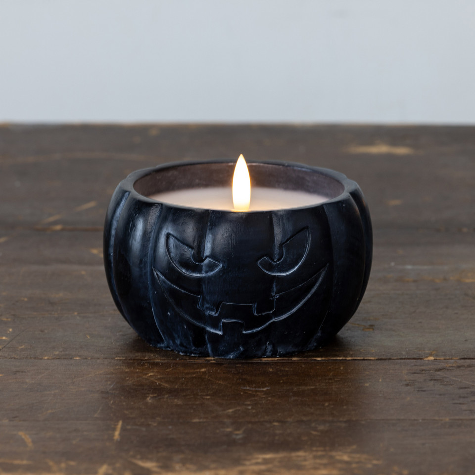 3.5" BLACK JACK-O-LANTERN 3D FLAME CANDLE