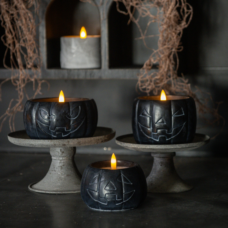 3.5" BLACK JACK-O-LANTERN 3D FLAME CANDLE