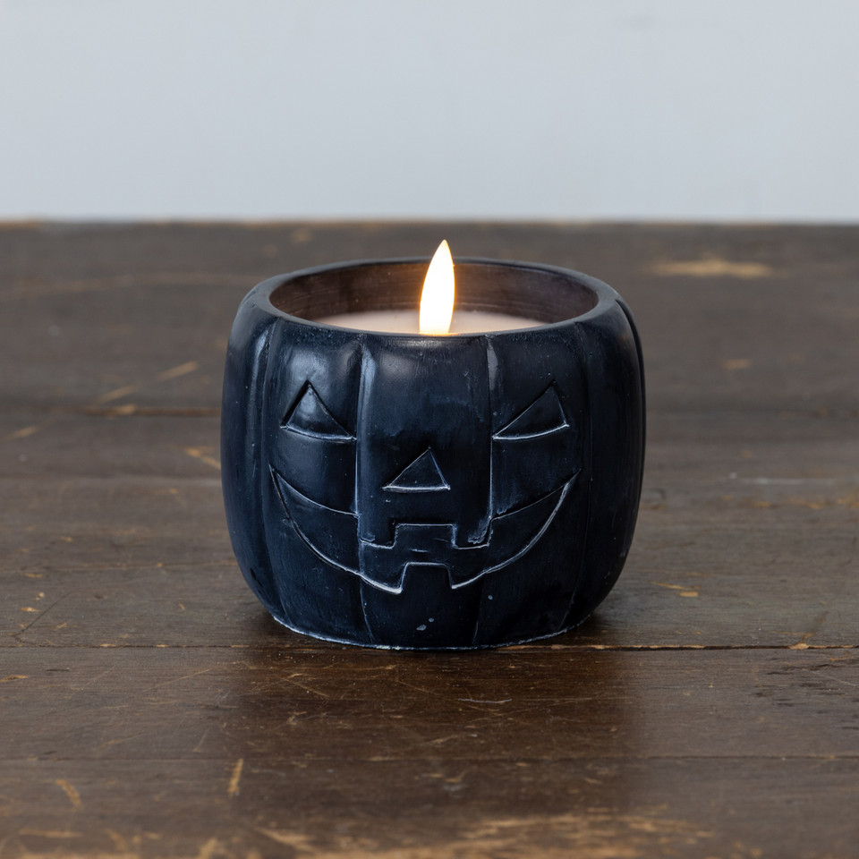 3.75" BLACK JACK-O-LANTERN 3D FLAME CANDLE