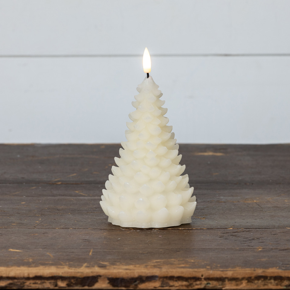 7" CREAM 3D FLAME BALSAM TREE CANDLE