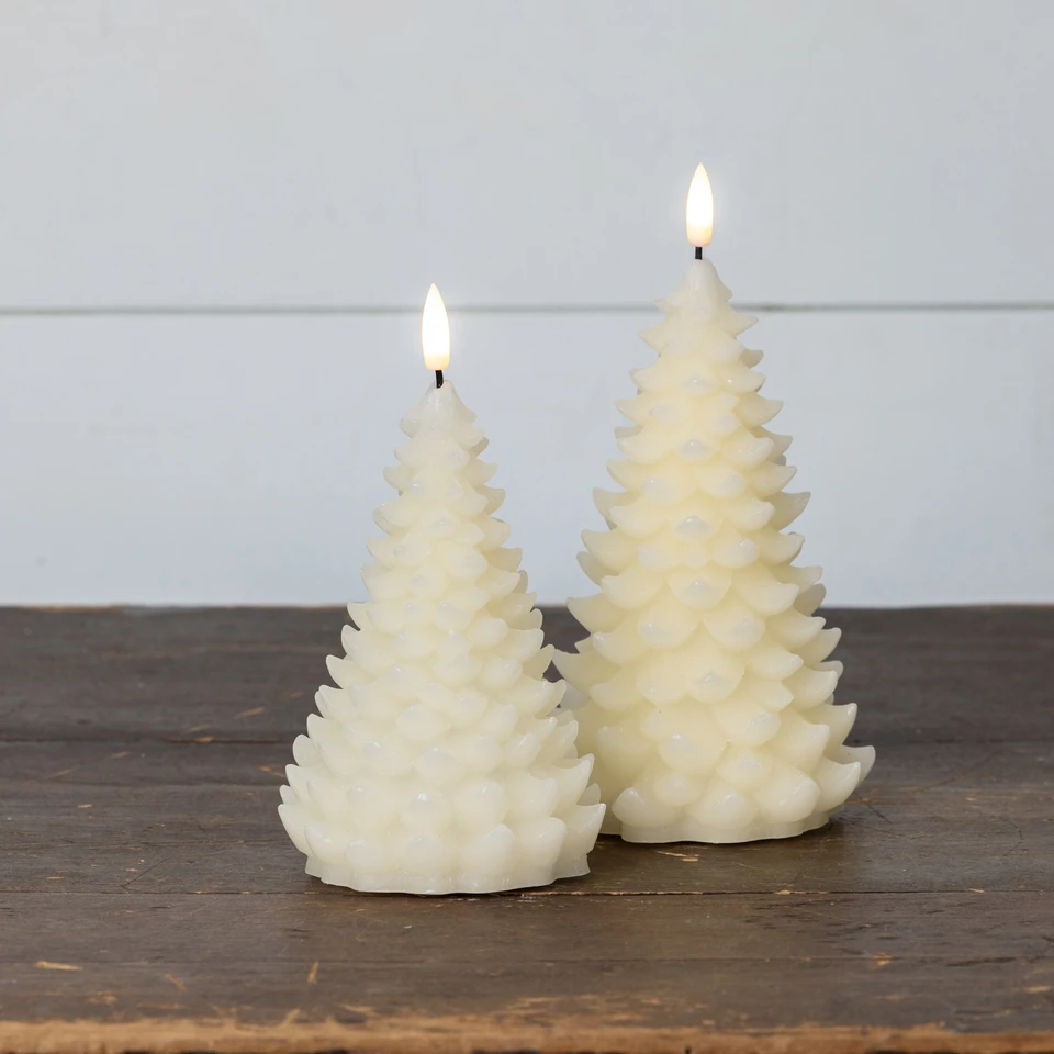 8" CREAM 3D FLAME BALSAM TREE CANDLE