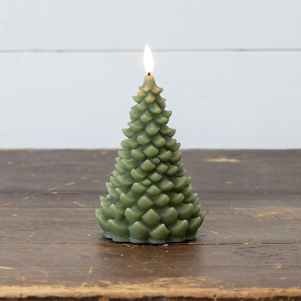 7" DARK GREEN 3D FLAME BALSAM TREE CANDLE