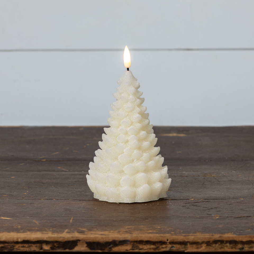 7" CREAM SHIMMER 3D FLAME BALSAM TREE CANDLE