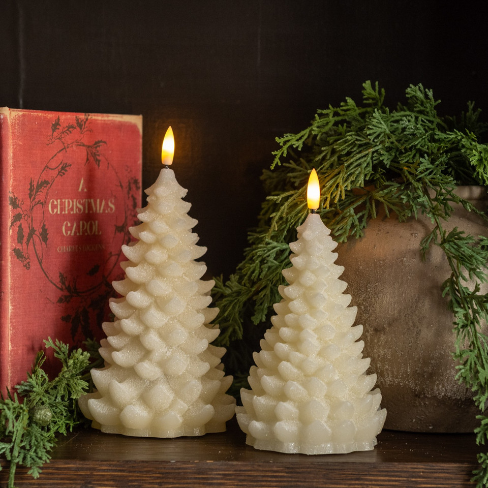 7" CREAM SHIMMER 3D FLAME BALSAM TREE CANDLE