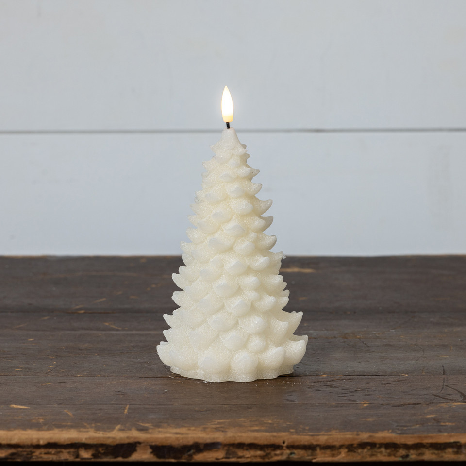 8" CREAM SHIMMER 3D FLAME BALSAM TREE CANDLE