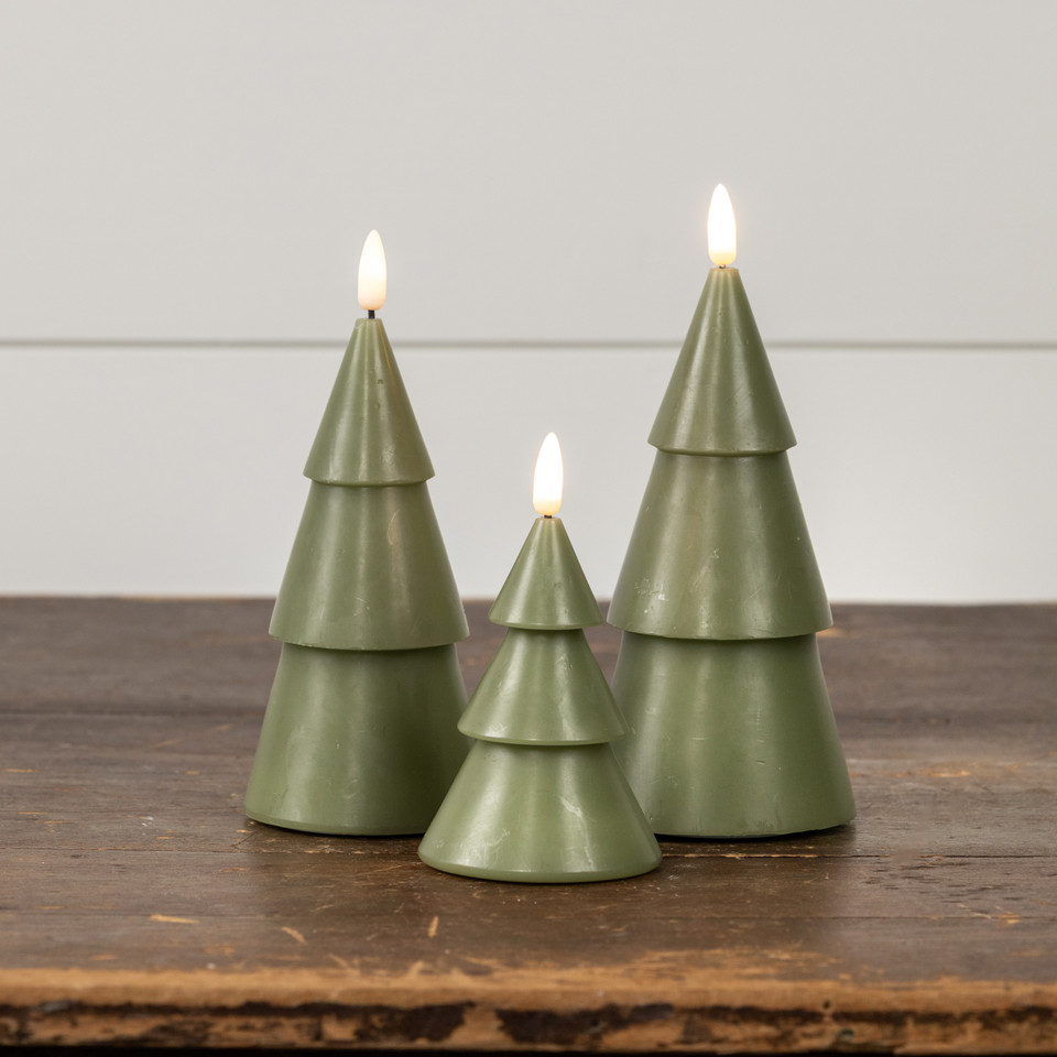 5" DARK GREEN 3D FLAME SMOOTH TREE CANDLE