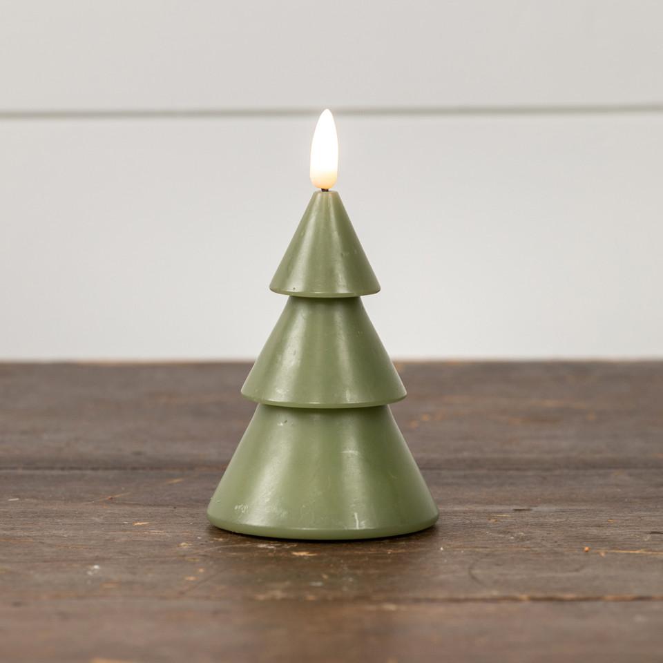 5" DARK GREEN 3D FLAME SMOOTH TREE CANDLE