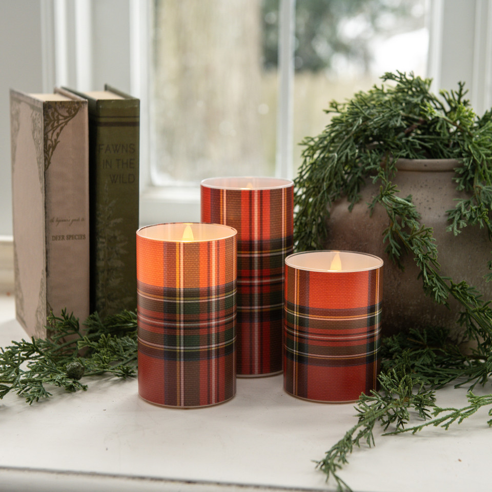 5" RED TARTAN 3D FLAME GLASS CANDLE
