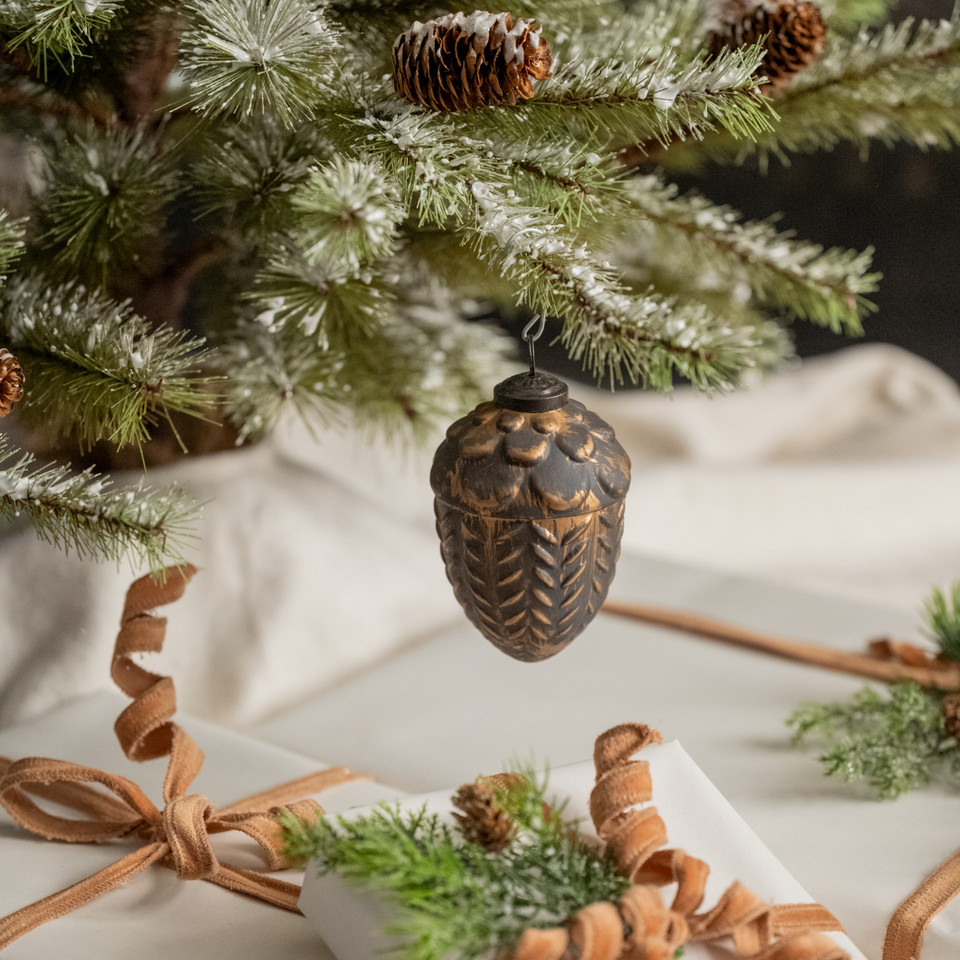 4" BROWN GLASS ACORN ORNAMENT
