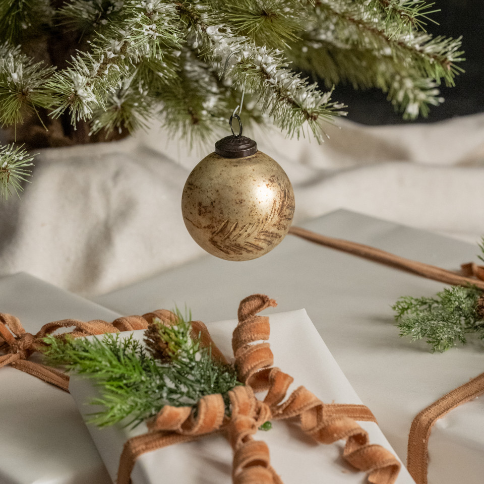 3" PRINTED LEAF KUGEL ORNAMENT